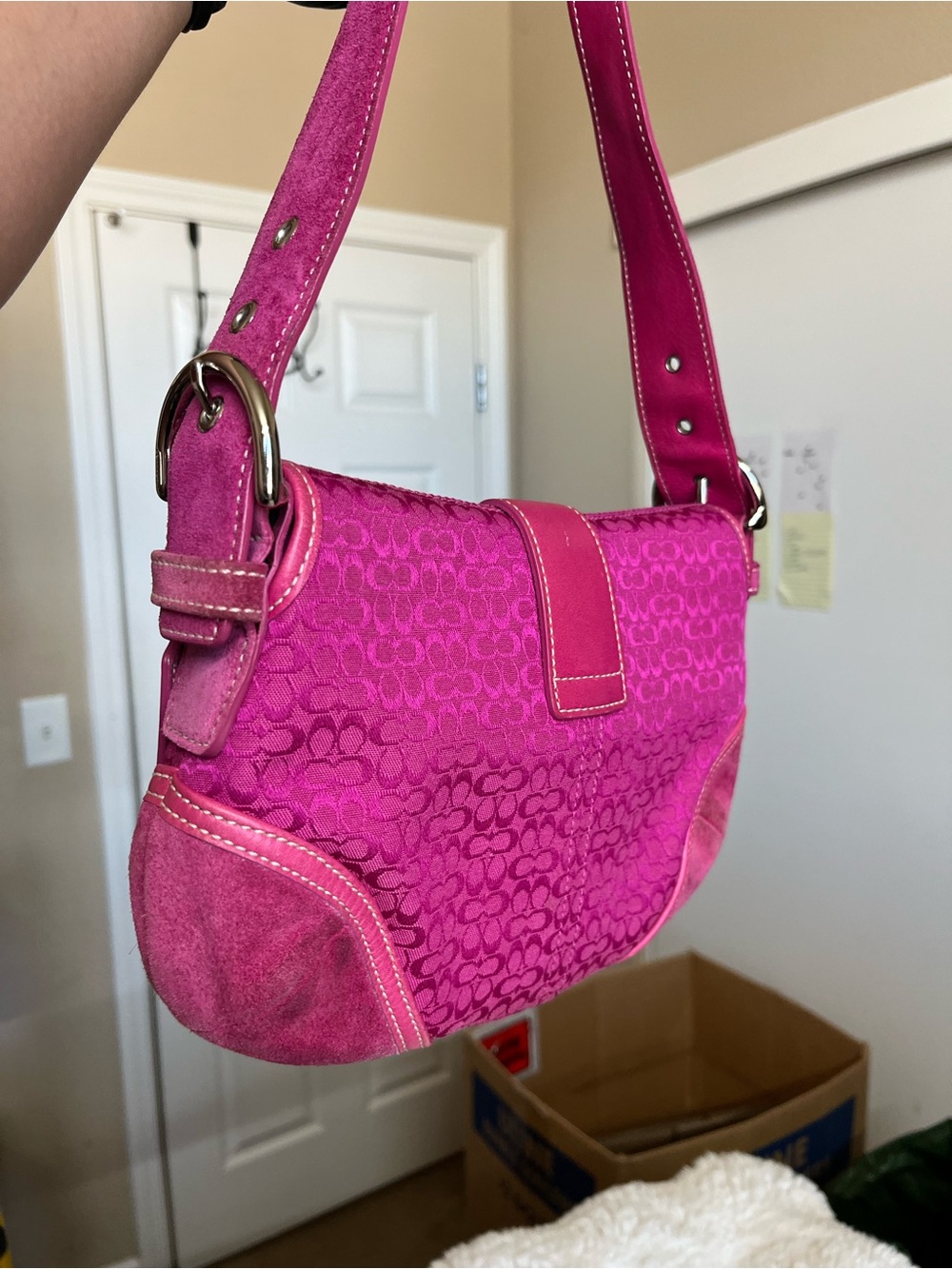 Coach 6818 SMALL Vintage Pink Soho Y2K Signature C Canvas & Suede Bag Rare - Picture 3 of 16